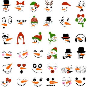 iMagitek 36 Pack Snowman Face Stickers for Christmas Ornaments Snowman Face Decals DIY Vinyl Stickers for Water Bottles Christmas Ball Refrigerator Window Clings Christmas Decorations