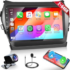 2+64GB Android 13 Car Stereo for Hyundai Santa Fe IX45 2013-2017 Wireless Apple Carplay, 9 Inch IPS Touchscreen Car Radio Receiver with GPS Navigation FM Bluetooth WiFi HiFi EQ