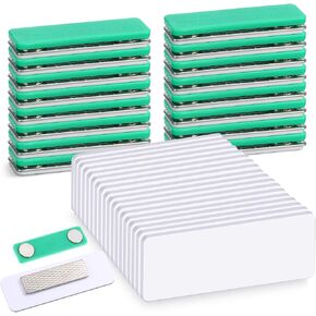 50 Packs Magnetic Name Tags Blank DIY Name Tag Badge Holders with Magnetic Backing White Round Corners and Plastic Blank Badge for Personalized Jacket Shirts Office School Supplies, 1 x 3 Inches