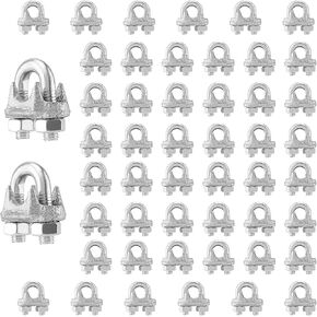 50 PCS M6 Wire Rope Cable Clamp, 1/4 Inch Wire Rope Clip 304 Stainless Steel, U Bolt Saddle Fastener for 1/4 Inch Wire Rope Cable Thimbles Rigging