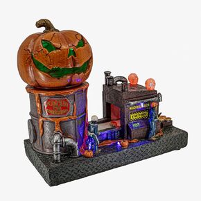 Pumpkin Pie Manufacturing Spooky Halloween Village Colorful LED Lights, Motion and Music 10.5" x 5" x 9"