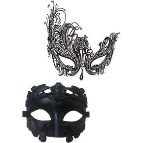 Esaleely Masquerade Mask for Couple,Men Greek Roman Mask Women Metal Venetian Mask for Halloween Mardi Gras Ball Party