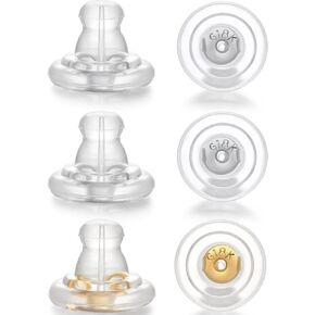3 Pairs Locking Earring Backs for Studs Heavy Droopy Earrings - 925 Sterling Silver 18K White Gold Plated Secure Earring Backings Replacements, Hypoallergenic Comfortable Earring Backs Gold