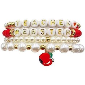 tenghong2021 Unique Handmade Teacher Appreciation Bracelets Adjustable Stackable Colorful Solf Clay Love Teach Inspire Letter Beaded Bracelets Sweet Teacher Gifts for Women Girls