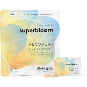 superbloom Recovery Liver Support | Liver Detox with DHM, Turmeric, Milk Thistle | 10 Sachets, 20 Capsules | Enjoy The night, Own The Morning