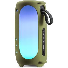 Travel Carrying Silicone Protective Case Cover for JBL Pulse 5 Bluetooth Audio Speaker with Shoulder Strap and Carabiner (Black)