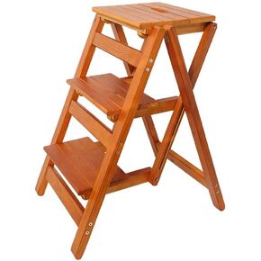 3 Step Stool Wooden Folding Ladder Chair Thickened Library Stair Chair Portable Light Garden Tool Ladder Maximum Load 337bl