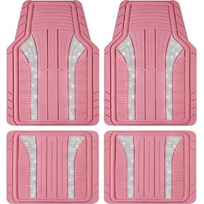 PIC AUTO Glitter Heavy Duty Rubber Floor Mats, Sparkly Glitter Car Mats Set, Bling Pink All Weather Waterproof Mats Pad for Girls & Women Universal Fit for Automotive SUV, Sedan, Van