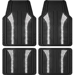 PIC AUTO Glitter Heavy Duty Rubber Floor Mats, Sparkly Glitter Car Mats Set, Bling Pink All Weather Waterproof Mats Pad for Girls & Women Universal Fit for Automotive SUV, Sedan, Van