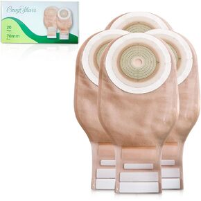 Colostomy Bags 20 Pack, One-Piece Drainable Ostomy Pouches, 30mm-70mm Cut-to -Fit Ostomy Bags with Observation Window for Ileostomy Stoma Care., Skin