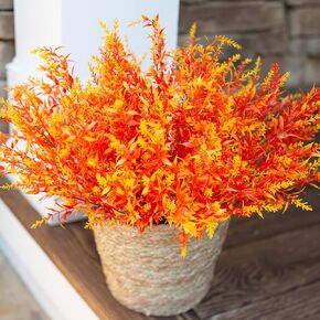 Fall Flowers Artificial Decoration Outdoors, 10 Bundles Autumn Fake Plants Plastic UV Resistant Realistic for Planters Outside, Faux Lavender Look Real for Home Porch (Black)