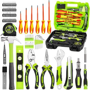 THINKWORK Tool Set - Household Hand Tool Kit with 1000V Insulated Electrician Screwdriver Set, Home Repair Tool Set with Plastic Tool Box Storage Case, General Basic Tool Kit for Men