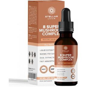 8 Super Mushroom Complex Liquid Drops (60ml) - 48,000mg | Vegan & Gluten-Free - 1 Month Supply | Lion's Mane, Chaga, Cordyceps, Reishi, Shiitake, Maitake, Turkey Tail & Agaricus Blazei in Saudi Arabia