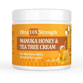 Manuka Honey and Colloidal Oatmeal Cream, Gentle Smoothing for Dry & Itchy Skin, Fast Acting for Eczema, Psoriasis, Dermatitis, Armpits, Red Rashes, for Children, Adults
