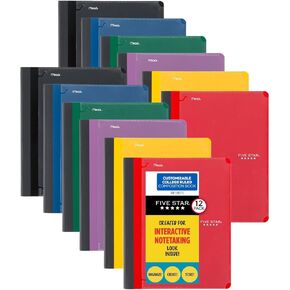 Five Star Interactive Notetaking Composition Books, 6 Pack, 1 Subject, College Ruled Paper, 9" x 11", 100 Sheets, Customizable, Red, Yellow, Green, Blue, Purple, Black (38612)
