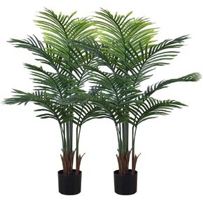 Olrla 4ft Artificial Palm Tree 2 Pack, Fake Tropical Tree with Black Nursery Pot, Faux Silk Areca Plant for Home Office Living Room Decor Indoor