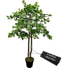 Cypress & Alabaster Handmade 6.5ft 3-Tier Italian Black Olive Leaf Artificial Tree with Ethically Sourced Real Wood Trunks, Hypoallergenic, 6.5-Foot, Green