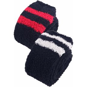 CutiePlusU Striped Coral Fleece Socks Winter Warm Over Knee High Socks Soft Fuzzy Thigh High Socks 2 pairs Pack in Kuwait