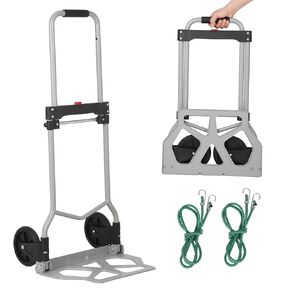 Folding Hand Truck Portable Foldable Dolly Cart, Lightweight Portable Folding Dolly Cart, 180lbs Capacity, with Bungee Cord, Silent Wheels, Telescoping Handle, Dual Bearings
