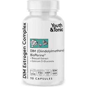 Youth & Tonic DIM BioPerine for Estrogen Metabolism Support | Women and Men Hormone Balance with Excess Estrogen Blocker | Diindolylmethane Supplement - 30 Pills