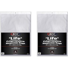BCW Life Magazine Bags | Crystal Clear Polypropylene | Acid-Free Archival Quality | Protect and Store Collectible Life Magazines | Exterior 11 1/8 x 14 1/4 (Non-Resealable, 200 Pack)