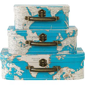 Vintage Suitcase Décor: Set of 3 Decorative Cardboard Storage Boxes, Small Cardboard Sweet Boxes, Luggage Décor, Paperboard Suitcases, Photo Boxes with Lids - Rich Red Nesting Storage Box