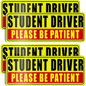 Sukh 4 Pcs Student Driver Magnet for Car - Be Patient Student Driver Magnet Boys and Girls New Student Driver Sticker Safety Warning Reflective Signs Reusable Movable
