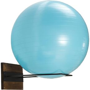 MyGift Rustic White Washed Wood and Black Metal Wire Wall Mounted Large Stability Ball Storage Rack, Yoga Studio and Gym Exercise Ball Equipment Organizer