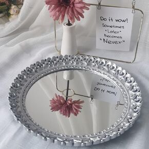 Yash YANIZU Decorative Mirror Tray, Round Hollowed Out Design, Organizer for Makeup, Jewelry, Perfume, Vintage Display and Serving Tray for Dresser, Counter and Coffee Table, 12inchesX 12inches, Gold