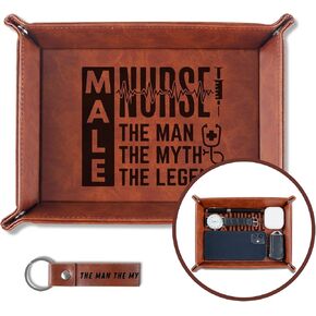 INNObeta Male Nurse Gifts Valet Tray for Men, Desktop Storage Organizer PU Leather Bedside Tray Key Coin Holder for Birthday - The Man The Myth The Legend