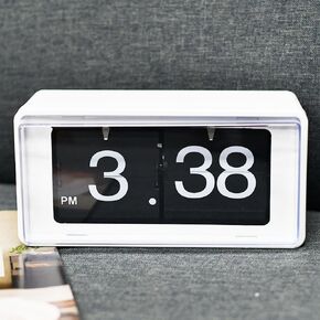 Big White Number Display Flip Clock,Auto Page Turning Transparent Cover Digital Desk Clock.Mechanical Battery Operated Table Clocks,Christmas Mother (No Battery Included)
