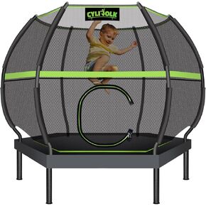 7FT Heavy Duty Recreational Trampoline with Enclosure Net for Kids, Indoor Outdoor Reinforced and Stable Trampoline for Kids, ASTM Approved, Black and Green
