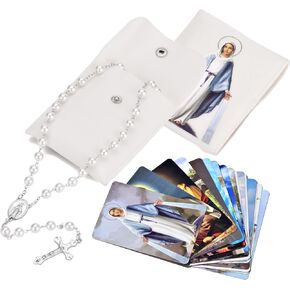 Rosary Pearl Rose Beads Catholic Necklace, First Communion Gifts Catholic, Our Rose Lourdes Medal and Cross Necklace