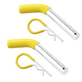 Trailer Hitch Pin & Clip 4 Pack, 5/8 Inch Diameter with Rubber-Coated Vinyl Yellow Grip, Fits 2 Inch Receiver