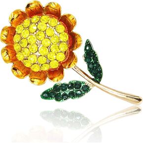 Yellow Flower Rhinestone Sunflower Brooch Enamel Crystal Plant Brooch Pin, Charm Sun Flower Coat Brooch for Women