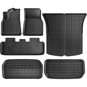 Floor Mats for Tesla Model Y 2024-2020 All Weather TPE Cargo Liner Floor Mats and Cargo Trunk Mats Accessories (Set of 6 - Not Fit 7-Seat)
