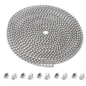 120 Inch Beaded Ball Pull Chain Extension Roller Shade Bead Chain Extende, Great Pulling Force Stainless Steel with 10 Connectors (4.5mm, Silver)