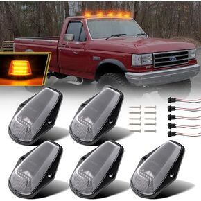 5PCS White LED Cab Roof Light Roof Top Clearance Lights Cab Marker Lamp For 1973-1997 Ford F150 F250 F350 F450 Super Duty LED Roof Running Lights Clear Lens