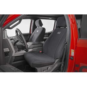 Rough Country F&R Neoprene Seat Covers for 15-22 F-150 | 17-22 F-250/350-91018, Front/Rear, Black