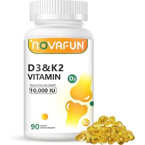 D3 K2 Vitamin 10000 IU Softgels, D3 K2 Supplement with Coconut Oil for Bone, Teeth Health, Support Muscle & Heart Health, 90 Count