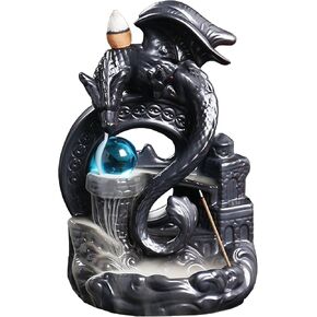 YYW Ceramic Backflow Incense Holder, Waterfall Incense Burner with 20 Backflow Incense Cones + 30 Incense Stick, Dragon Backflow Incense Burner for Aromatherapy Ornament Home Decor (Black)
