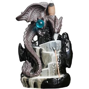 YYW Ceramic Backflow Incense Holder, Waterfall Incense Burner with 20 Backflow Incense Cones + 30 Incense Stick, Dragon Backflow Incense Burner for Aromatherapy Ornament Home Decor (Black) in Kuwait