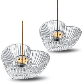 kanpura Set of 2 Incense Holder, Round Incense Burner for Meditation Glass Incense Burner Ash Catcher 9 Incense Holes Suitable for Most Incense Types (Purple)