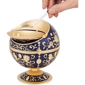 ZJchao Cigarette Ashtray Ball, Vintage Ashtray with Lid for Cigarettes Metal Portable Ashtray Portable Metal Somking Ash Tray with Lid for Home Hotel Wedding Gift Collectibles (Dark Blue)