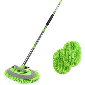 62'' Car Wash Brush with Long Handle Car Wash Mop Mitt Chenille Car Cleaning Kits Windshield Window Squeegee Car Duster Microfiber Towel Gloves for Cars RV SUV Truck 11PCS