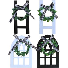 iMagitek 4 Pack Wooden Window Ladder Table Sign Decor Wooden Sign Tiered Tray Decor for Home Christmas Decorations