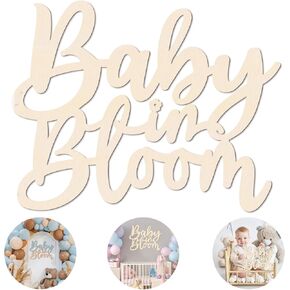 Wooden Baby in Bloom Sign for Backdrop 18'' Baby in Bloom Baby Shower Decorations for Boy Girl Gender Reveal Party Supplies Baby in Bloom Banner for Wall Door Hanging Photography Decor (split type)
