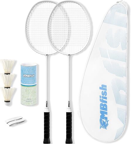 مجموعة مضارب كرة الريشة مع مضاربين من ألياف الكربون، و3 كرات الريشة، وشريطين لمقبض المضرب، وحقيبة كرة الريشة - مثالية للمبتدئين والألعاب الخارجية in Kuwait