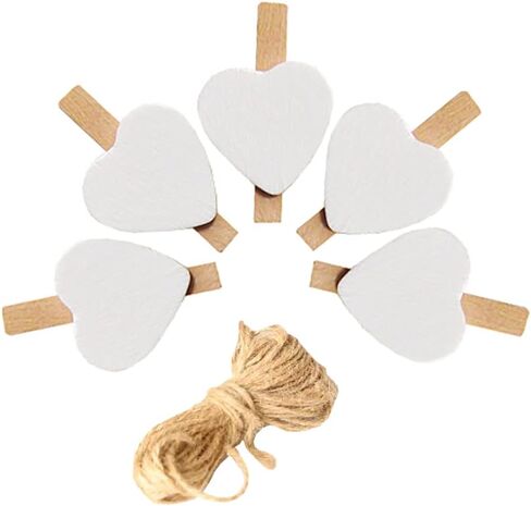 100 Pcs Heart Wood Photo Clips Wooden Craft Clothespins Mini Decorative Clips with 30m Jute Twine Wedding Party Decorations in Saudi Arabia
