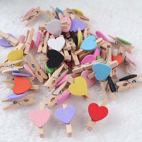 100 Pcs Heart Wood Photo Clips Wooden Craft Clothespins Mini Decorative Clips with 30m Jute Twine Wedding Party Decorations in Saudi Arabia